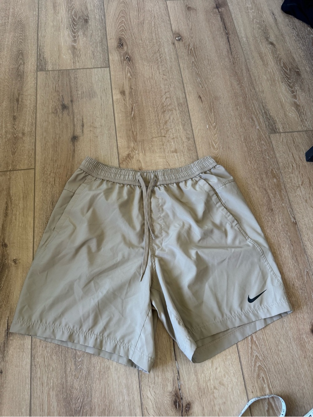Nike Men's Athletic Shorts Beige with Black Swoosh